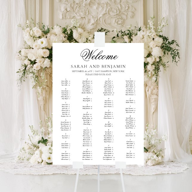Affiche Plan de table de mariage élégant à l'écriture noir (This elegant wedding seating chart leaves plenty of space for guest names.)