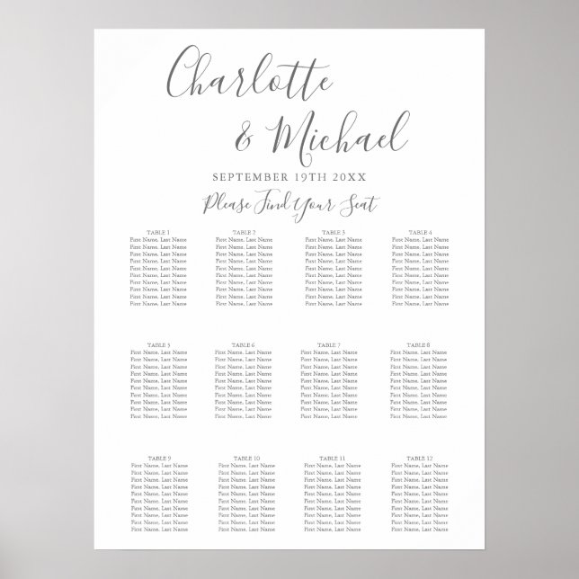 Affiche Plan de table de mariage élégant à signature (Devant)