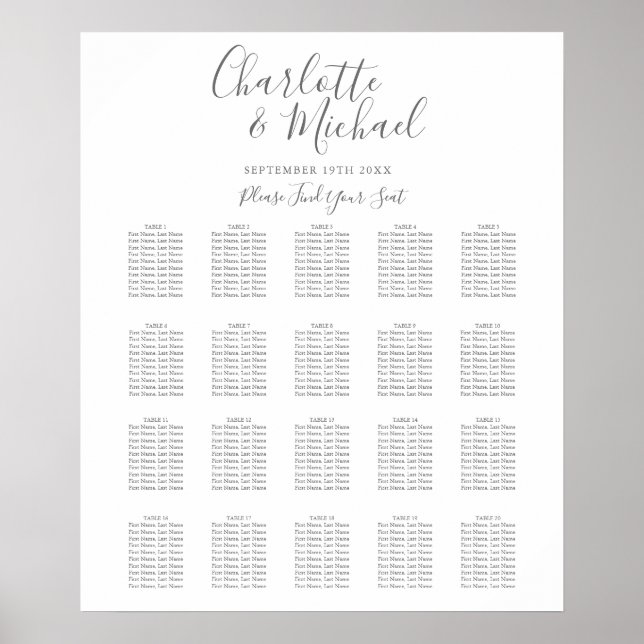 Affiche Plan de table de mariage élégant à signature (Devant)