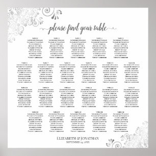Affiche Plan de table de mariage élégant argent blanc 22 t