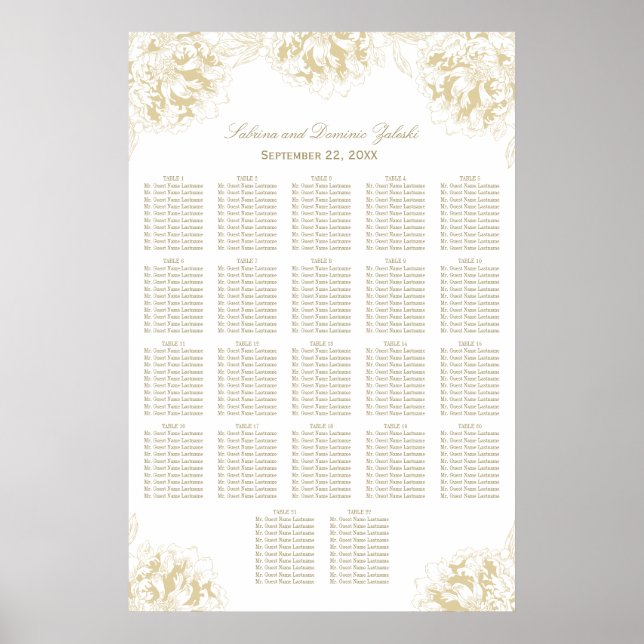 Affiche Plan de table de mariage élégant aux fleurs de piv (Devant)