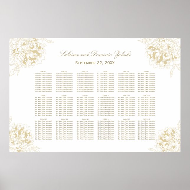 Affiche Plan de table de mariage élégant aux fleurs de piv (Devant)