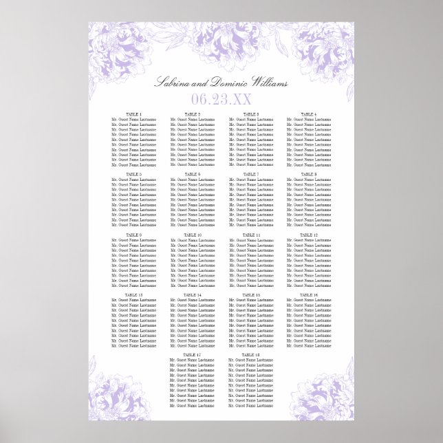 Affiche Plan de table de mariage élégant aux fleurs de piv (Devant)