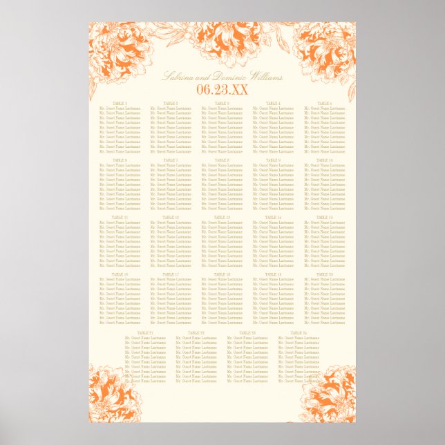 Affiche Plan de table de mariage élégant aux pivoines flor (Devant)