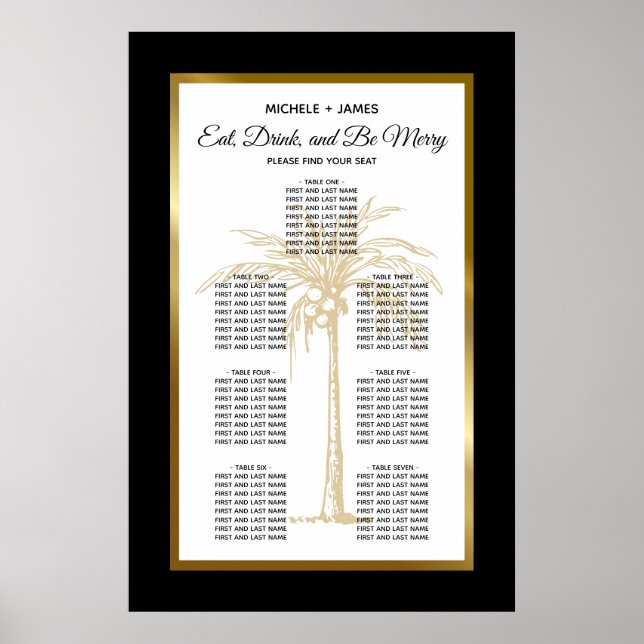 Affiche Plan de table de mariage élégant avec palmiers tro (Devant)