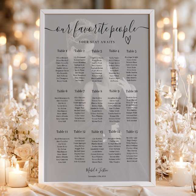 Affiche Plan de table de mariage élégant avec photo (Elegant Photo Wedding Seating Chart Table Plan)