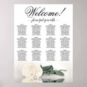 Affiche Plan de table de mariage élégant avec rose blanche