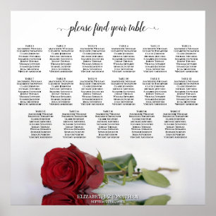 Affiche Plan de table de mariage élégant avec rose rouge 1