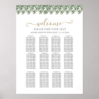 Affiche Plan de table de mariage élégant avec verdure d'eu