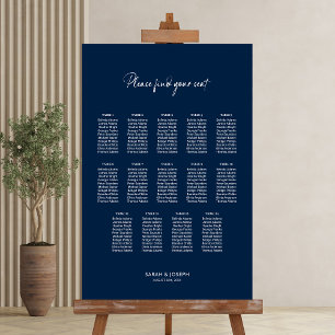 Affiche Plan de table de mariage élégant bleu 14
