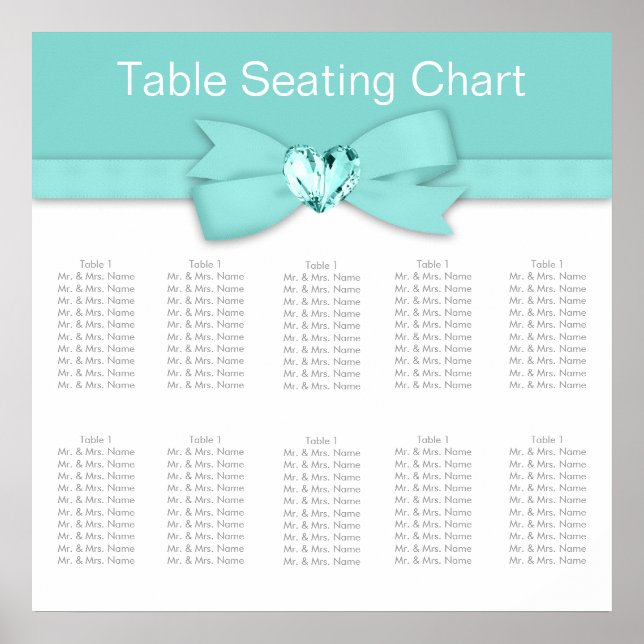 Affiche Plan de table de mariage élégant bleu sarcelle (Devant)