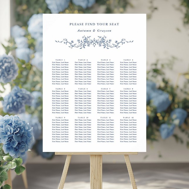Affiche Plan de table de mariage élégant bleu victorien fr (Créateur téléchargé)