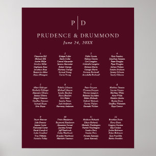Affiche Plan de table de mariage élégant bordeaux foncé