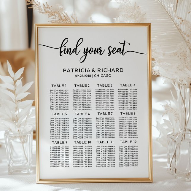 Affiche Plan de table de mariage élégant calligraphié (Créateur téléchargé)