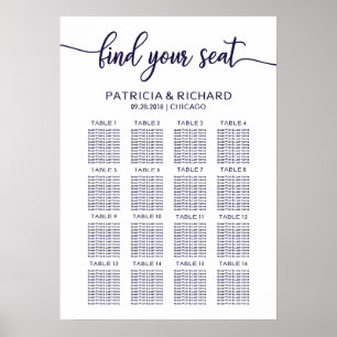 Affiche Plan de table de mariage Élégant Chic Bleu Nuit