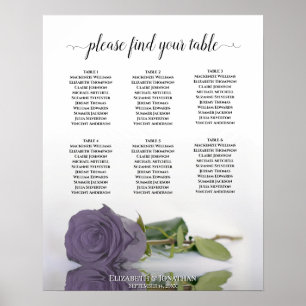 Affiche Plan de table de mariage élégant Dusty Purple Rose