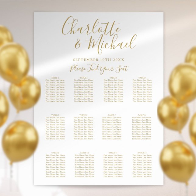 Affiche Plan de table de mariage élégant en or Chic (Créateur téléchargé)