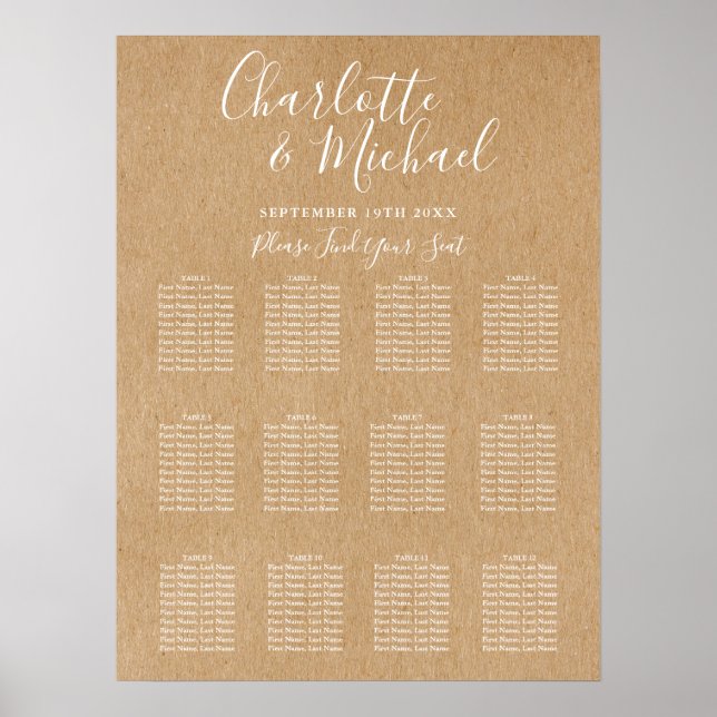 Affiche Plan de table de mariage élégant et rustique (Devant)