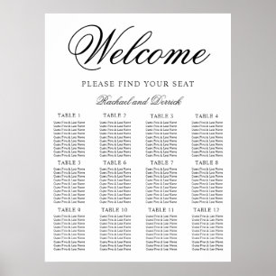 Affiche Plan de table de mariage élégant et simple pour 12