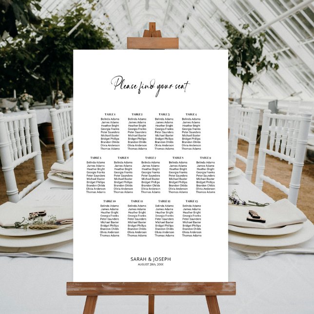 Affiche Plan de table de mariage élégant et simple pour 13 (Créateur téléchargé)
