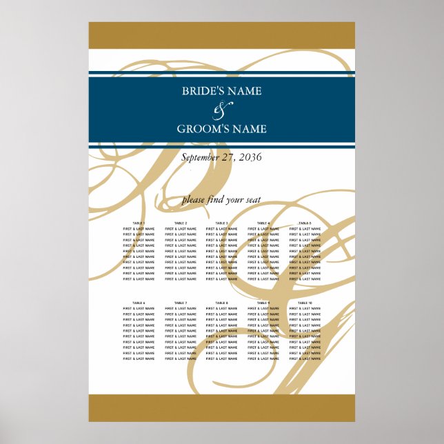 Affiche Plan de table de mariage élégant monogramme bleu o (Devant)