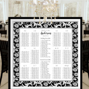 Affiche Plan de table de mariage élégant noir et blanc à m