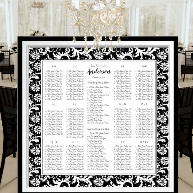 Affiche Plan de table de mariage élégant noir et blanc à m (To see frame pricing, please enter your frame and mat options.)