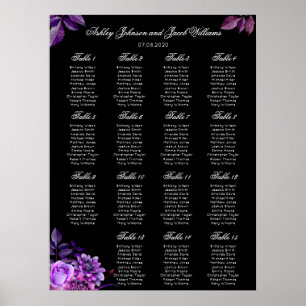 Affiche Plan de table de mariage élégant noir et violet