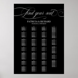 Affiche Plan de table de mariage élégant noir par ordre al