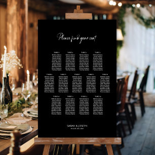 Affiche Plan de table de mariage élégant noir pour 13 tabl