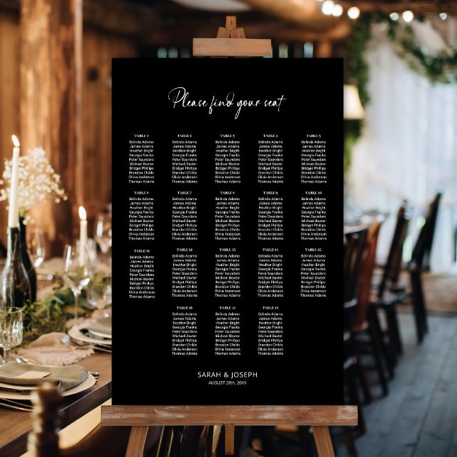 Affiche Plan de table de mariage élégant noir pour 18 tabl (Créateur téléchargé)