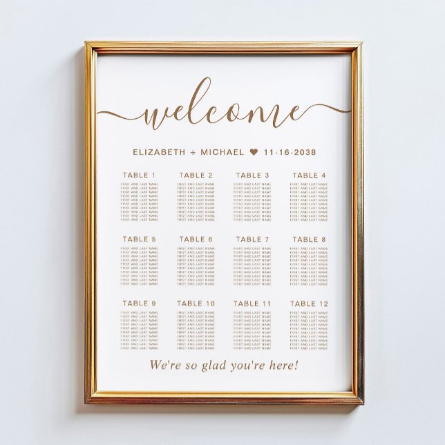 Affiche Plan de table de mariage élégant or script 12 (Créateur téléchargé)