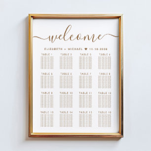 Affiche Plan de table de mariage élégant or script 16
