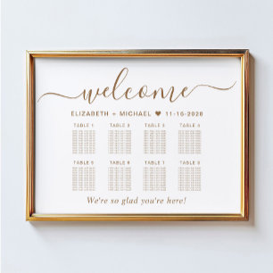 Affiche Plan de table de mariage élégant or script 8