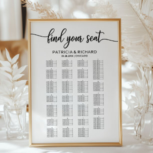 Affiche Plan de table de mariage élégant par ordre alphabé
