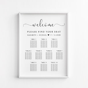 Affiche Plan de table de mariage élégant pour 10 tables