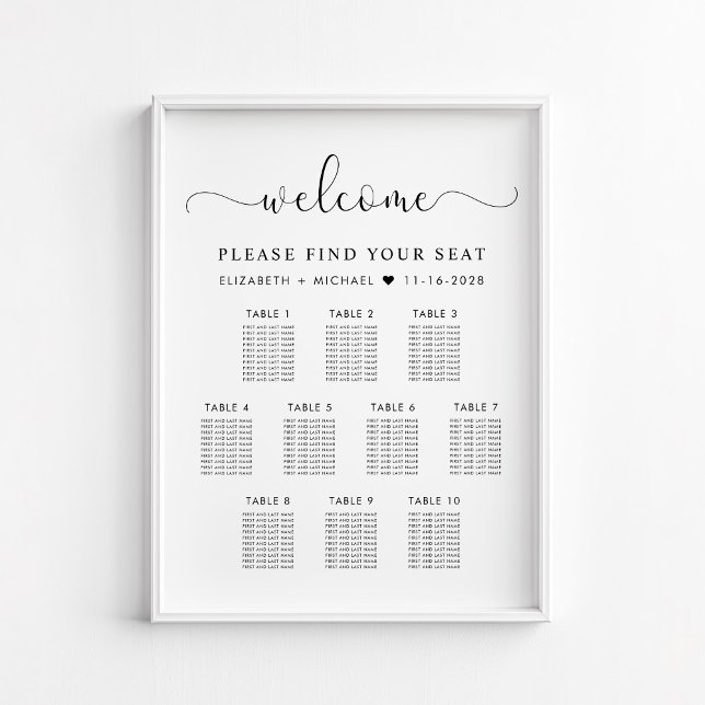 Affiche Plan de table de mariage élégant pour 10 tables (Créateur téléchargé)
