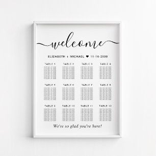 Affiche Plan de table de mariage élégant pour 12 tables