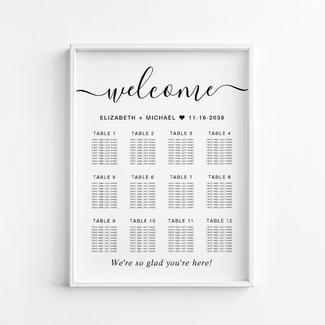Affiche Plan de table de mariage élégant pour 12 tables (Créateur téléchargé)