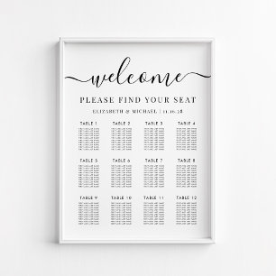 Affiche Plan de table de mariage élégant pour 12 tables