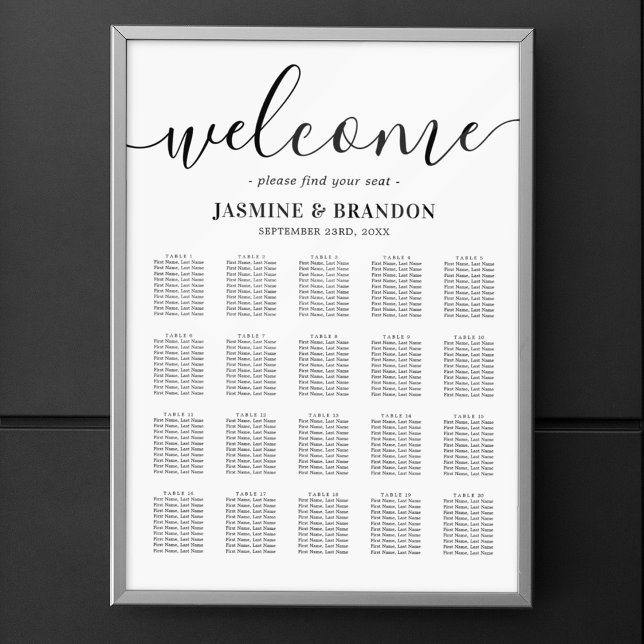 Affiche Plan de table de mariage élégant pour 20 tables (Créateur téléchargé)