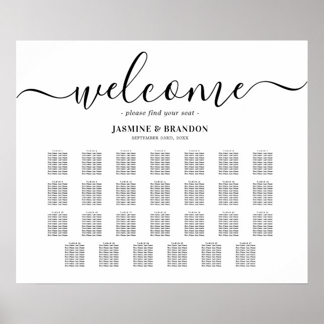 Affiche Plan de table de mariage élégant pour 27 tables (Devant)