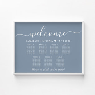 Affiche Plan de table de mariage élégant poussiéreux bleu