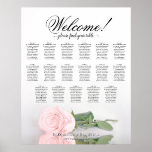 Affiche Plan de table de mariage élégant Rose rose 17 tabl