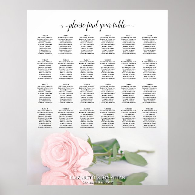 Affiche Plan de table de mariage élégant Rose rose 24 (Devant)