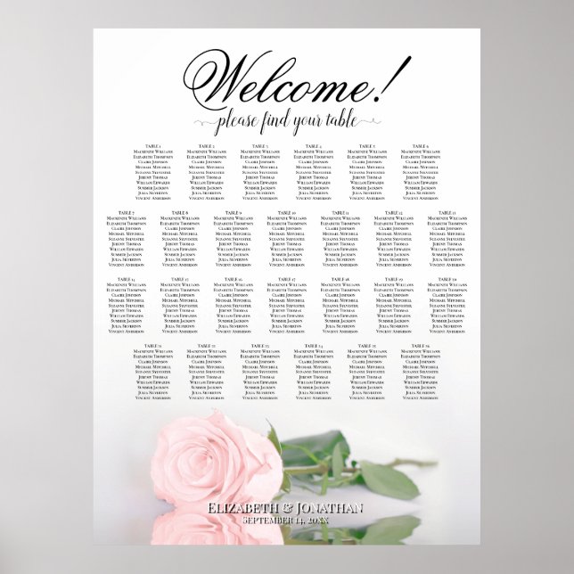 Affiche Plan de table de mariage élégant Rose rose 26 (Devant)