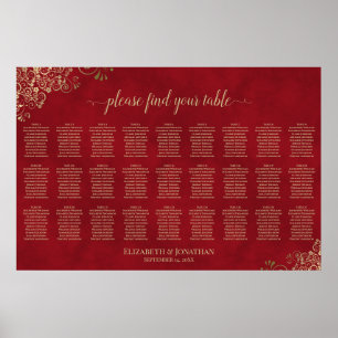 Affiche Plan de table de mariage élégant rouge et or 27 ta