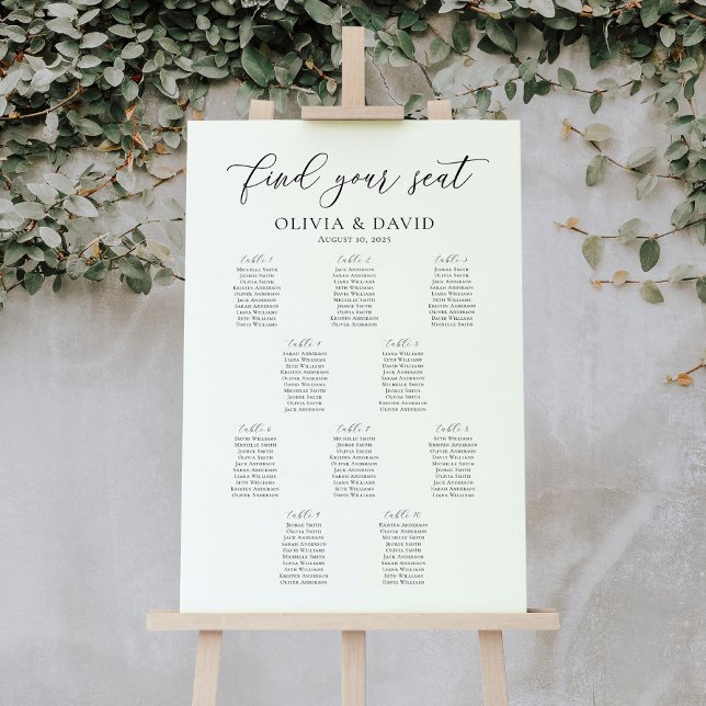 Affiche Plan de table de mariage élégant Script 10 Tables  (Créateur téléchargé)