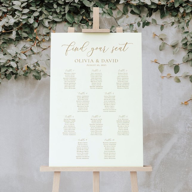 Affiche Plan de table de mariage élégant Script 10 Tables  (Créateur téléchargé)