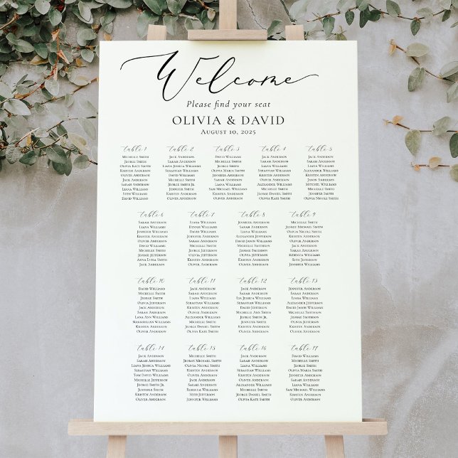 Affiche Plan de table de mariage élégant Script 17 Tables  (Créateur téléchargé)